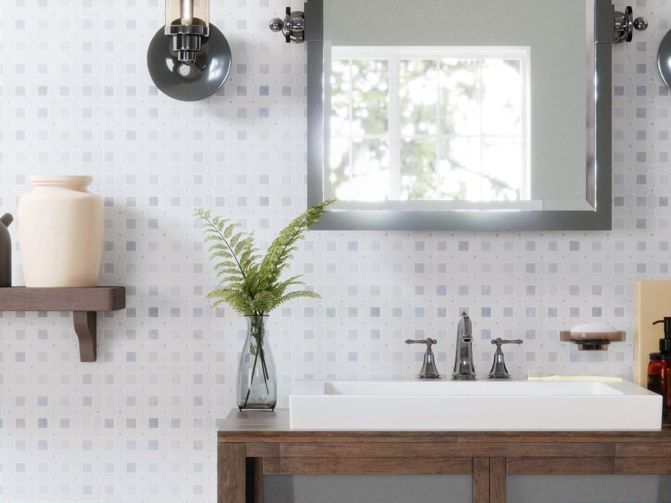 Thassos Blue Celeste Basket Weave Marble Mosaic