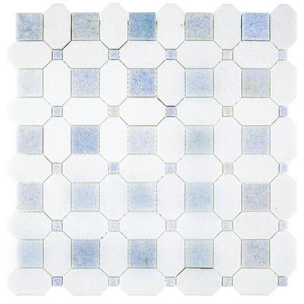 Thassos Blue Celeste Basket Weave Marble Mosaic Thassos Blue Celeste Basket Weave Marble Mosaic