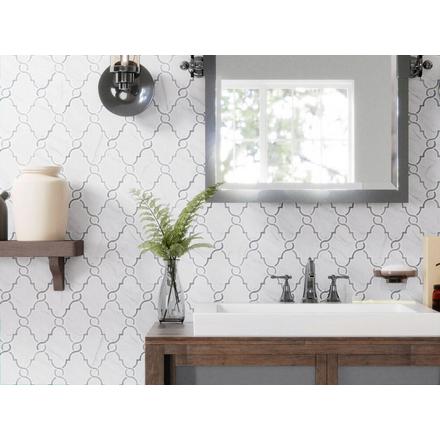 Persephone Statuario and Latin Blue Marble Waterjet Mosaic Persephone Statuario and Latin Blue Marble Waterjet Mosaic