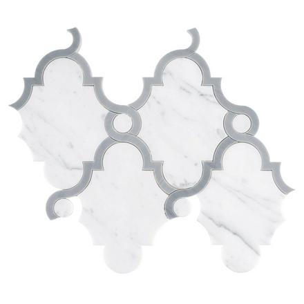 Persephone Statuario and Latin Blue Marble Waterjet Mosaic Persephone Statuario and Latin Blue Marble Waterjet Mosaic