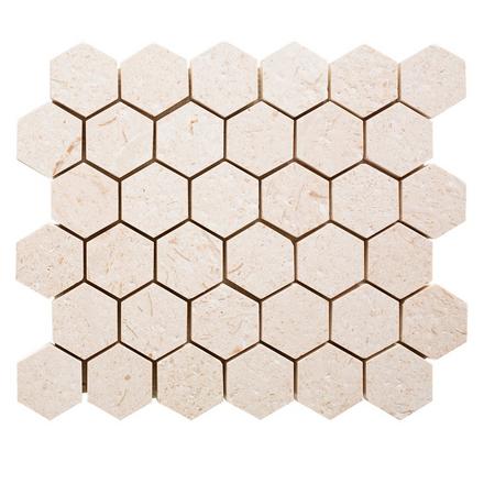 Fossil Hexagon Brushed Limestone Mosaic Fossil Hexagon Brushed Limestone Mosaic