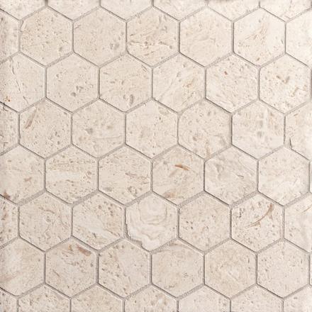Fossil Hexagon Brushed Limestone Mosaic Fossil Hexagon Brushed Limestone Mosaic