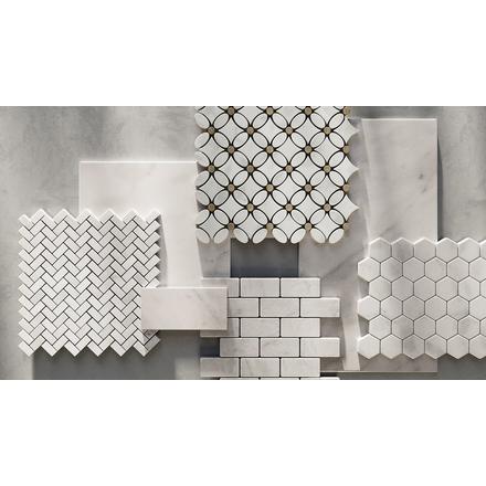 Carrara Chateau Herringbone Honed Marble Mosaic Carrara Chateau Herringbone Honed Marble Mosaic