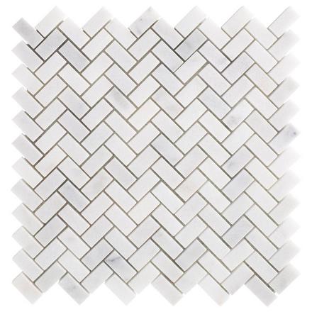 Carrara Chateau Herringbone Honed Marble Mosaic Carrara Chateau Herringbone Honed Marble Mosaic
