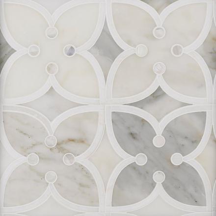 Jasmine II Calacatta Mother of Pearl Thassos Mosaic Jasmine II Calacatta Mother of Pearl Thassos Mosaic