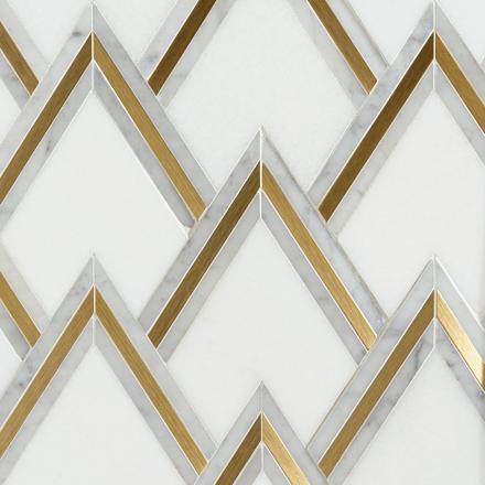 Bravos II Thassos Carrara Brass Waterjet Mosaic Bravos II Thassos Carrara Brass Waterjet Mosaic