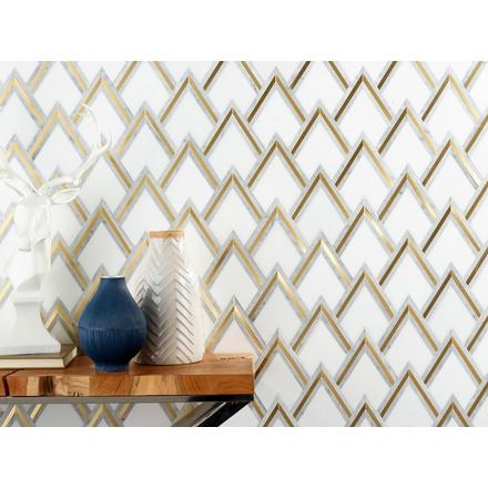 Bravos II Thassos Carrara Brass Waterjet Mosaic Bravos II Thassos Carrara Brass Waterjet Mosaic