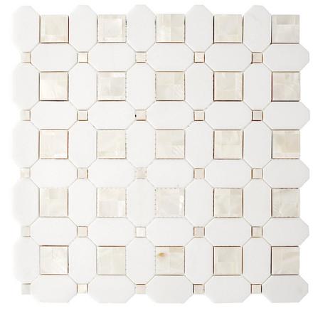 Thassos and Mother of Pearl II Basket Weave Marble Mosaic Thassos and Mother of Pearl II Basket Weave Marble Mosaic