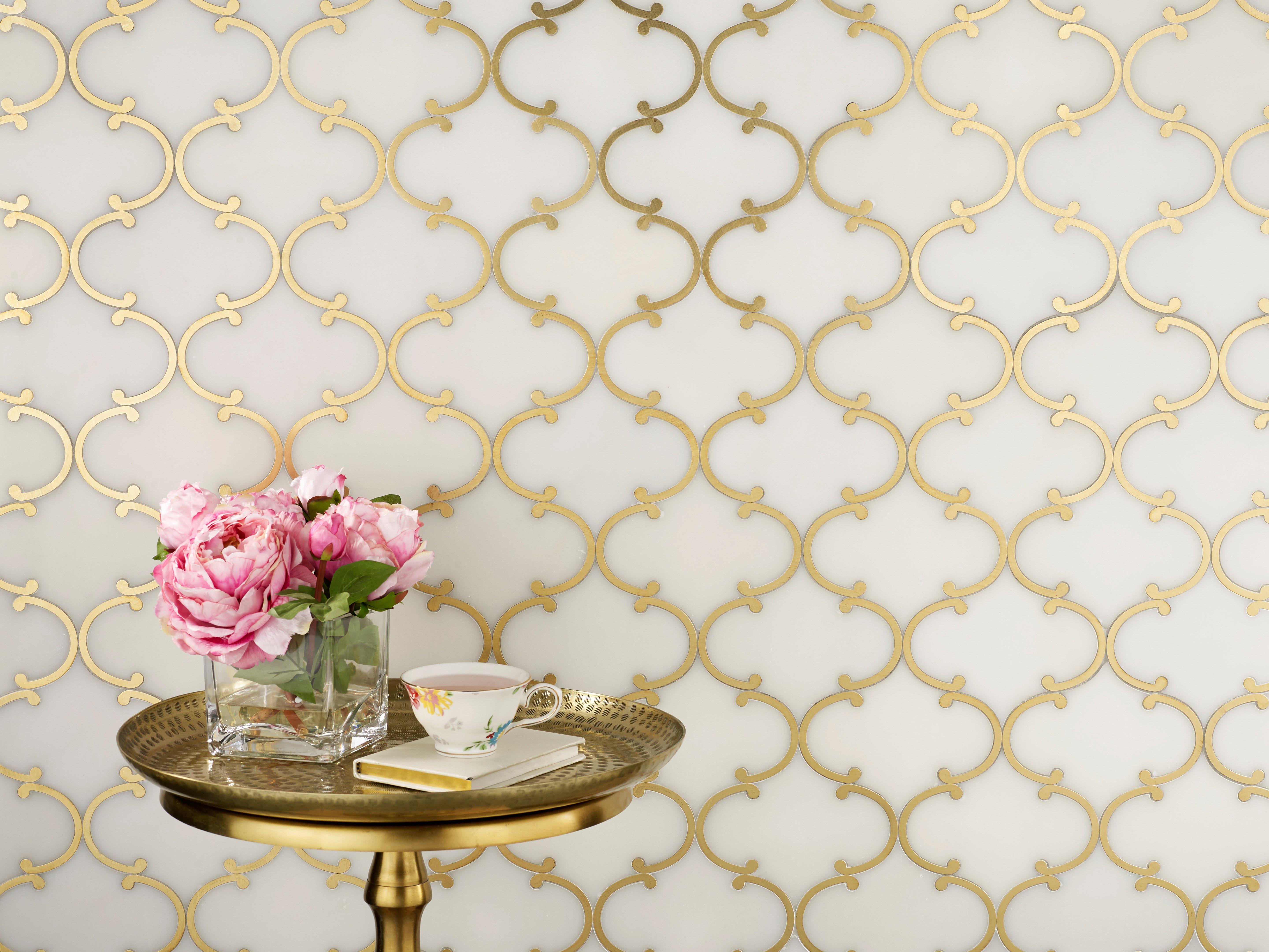 Dionysus II Royal White Marble and Brass Waterjet Mosaic