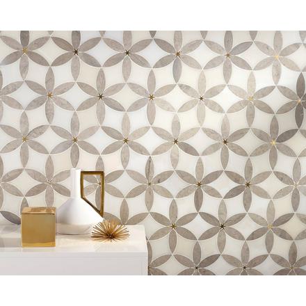 Cressida II Royal White and Brass Waterjet Marble Mosaic Cressida II Royal White and Brass Waterjet Marble Mosaic