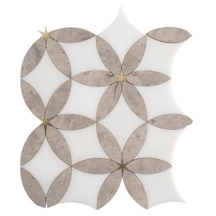 Cressida II Royal White and Brass Waterjet Marble Mosaic Cressida II Royal White and Brass Waterjet Marble Mosaic