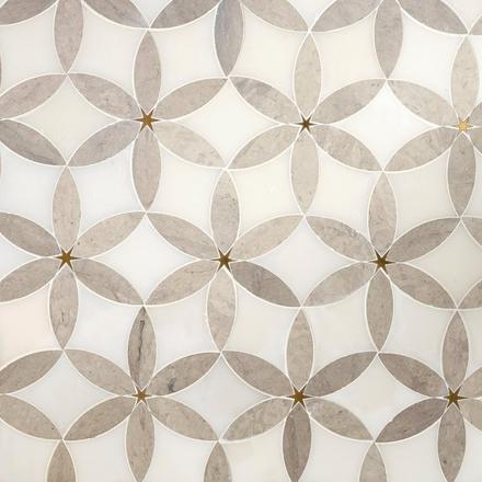 Cressida II Royal White and Brass Waterjet Marble Mosaic Cressida II Royal White and Brass Waterjet Marble Mosaic