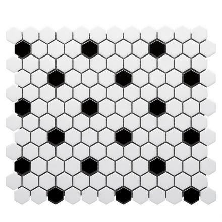 White and Black Hexagon Polished Porcelain Mosaic White and Black Hexagon Polished Porcelain Mosaic