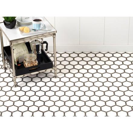 Gossamer White and Black Marble Hexagon Mosaic Gossamer White and Black Marble Hexagon Mosaic