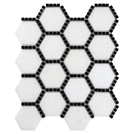 Gossamer White and Black Marble Hexagon Mosaic Gossamer White and Black Marble Hexagon Mosaic