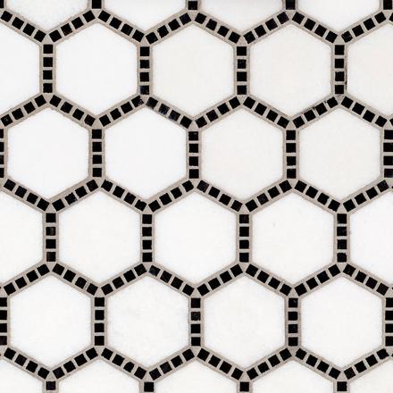 Gossamer White and Black Marble Hexagon Mosaic Gossamer White and Black Marble Hexagon Mosaic