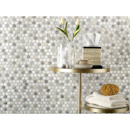 Coastal Ivory Blend Multi Finish Hexagon Marble Mosaic Coastal Ivory Blend Multi Finish Hexagon Marble Mosaic