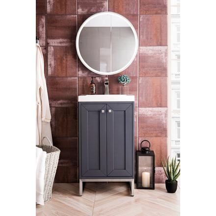 Chianti 20 in. Mineral Gray and Brushed Nickel Vanity with Glossy White Top Chianti 20 in. Mineral Gray and Brushed Nickel Vanity with Glossy White Top
