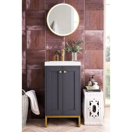 Chianti 20 in. Mineral Gray and Radiant Gold Vanity with Glossy White Top Chianti 20 in. Mineral Gray and Radiant Gold Vanity with Glossy White Top