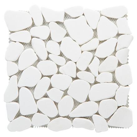 Flat Tumbled Thassos Premium II Pebble Marble Mosaic Flat Tumbled Thassos Premium II Pebble Marble Mosaic