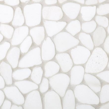 Flat Tumbled Thassos Premium II Pebble Marble Mosaic Flat Tumbled Thassos Premium II Pebble Marble Mosaic