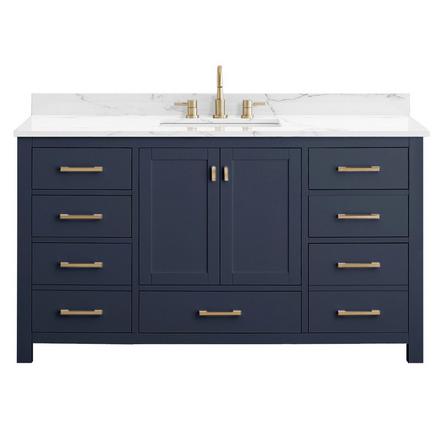 Kent 61 in. Blue Single Vanity with Engineered Cararra Top Kent 61 in. Blue Single Vanity with Engineered Cararra Top