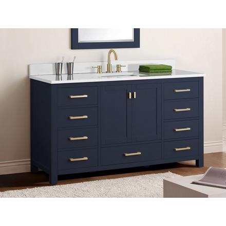 Kent 61 in. Blue Single Vanity with Engineered Cararra Top Kent 61 in. Blue Single Vanity with Engineered Cararra Top