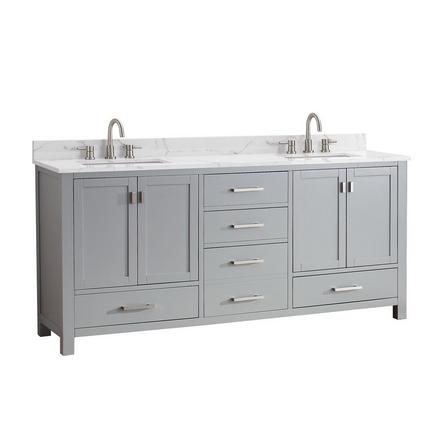 Kent 73 in. Chilled Gray Double Vanity with Engineered Cararra Top Kent 73 in. Chilled Gray Double Vanity with Engineered Cararra Top