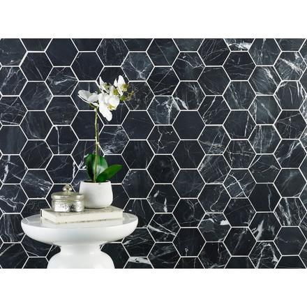Ryker Black Leather Hexagon Marble Mosaic Ryker Black Leather Hexagon Marble Mosaic