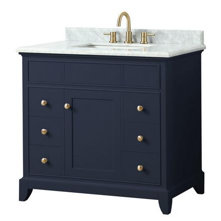 Aurora 37 in. Blue Vanity with Carrara Marble Top Aurora 37 in. Blue Vanity with Carrara Marble Top