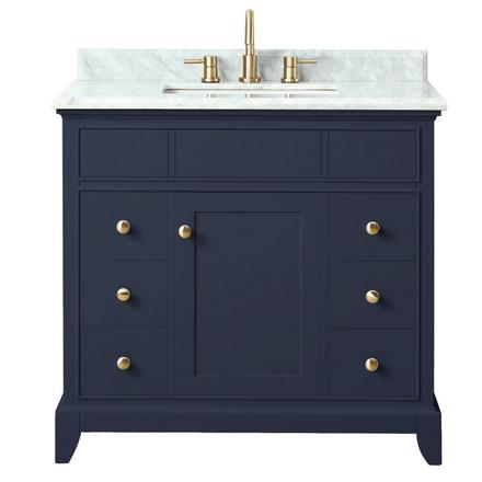 Aurora 37 in. Blue Vanity with Carrara Marble Top Aurora 37 in. Blue Vanity with Carrara Marble Top