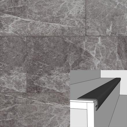Stone Gray Marble 94in. Vinyl Overlapping Stair Nose Stone Gray Marble 94in. Vinyl Overlapping Stair Nose