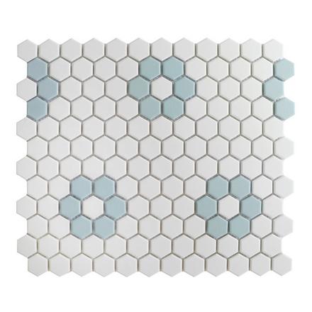 Unlgazed Blue Flower Porcelain Hexagon Mosaic Unlgazed Blue Flower Porcelain Hexagon Mosaic