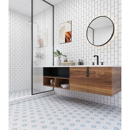 Unlgazed Blue Flower Porcelain Hexagon Mosaic Unlgazed Blue Flower Porcelain Hexagon Mosaic