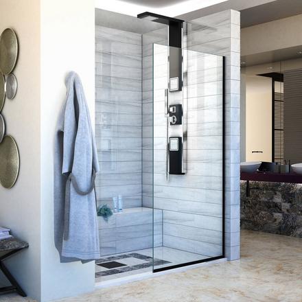 Linea Satin Black Single Panel Frameless Shower Screen Linea Satin Black Single Panel Frameless Shower Screen