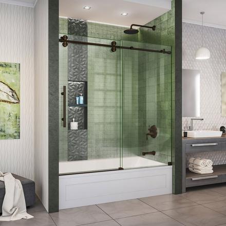 Enigma-XO Oil Rubbed Bronze Frameless Sliding Glass Tub Door Enigma-XO Oil Rubbed Bronze Frameless Sliding Glass Tub Door
