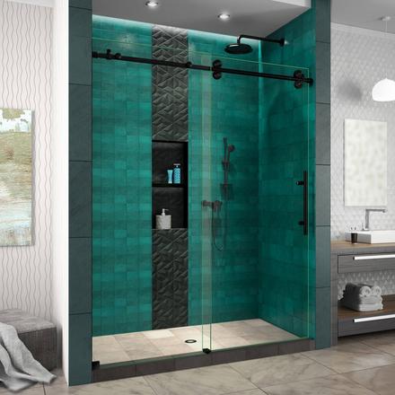 Enigma-XO Satin Black Sliding Clear Glass Shower Door Enigma-XO Satin Black Sliding Clear Glass Shower Door
