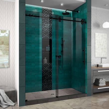 Enigma-XO Satin Black Sliding Glass Shower Door/Smoke Grey Glass Enigma-XO Satin Black Sliding Glass Shower Door/Smoke Grey Glass