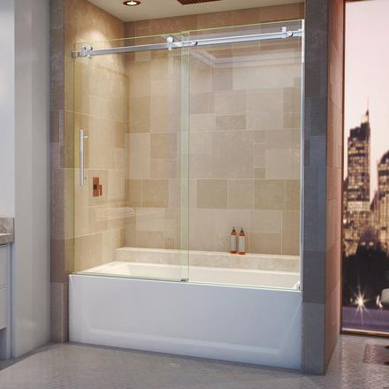 Enigma Air Polished Stainless Steel Frameless Sliding Tub Door Enigma Air Frameless Sliding Tub Door