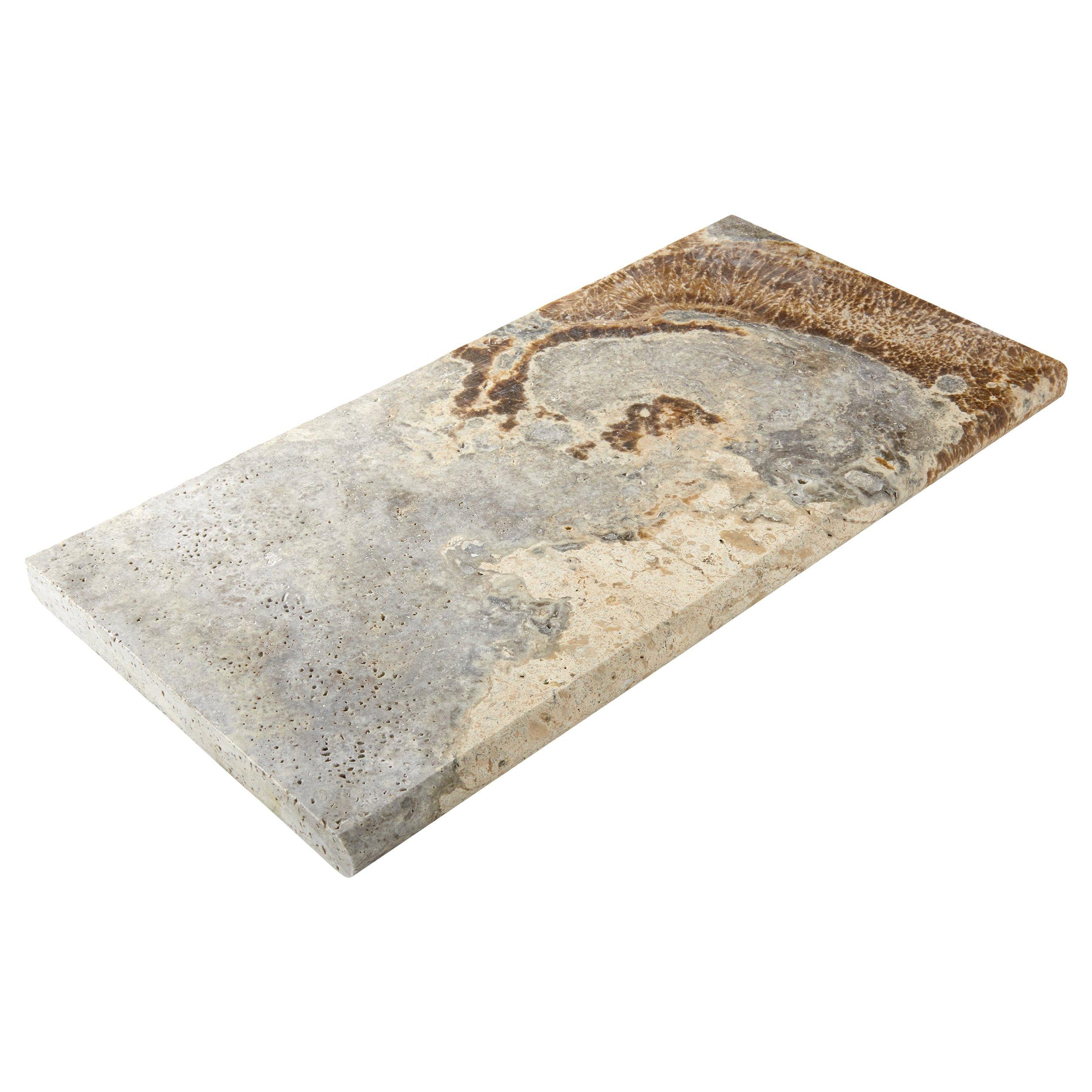 Silver Tumbled Travertine Bullnose Coping 3cm. Paver