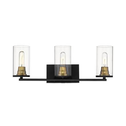 Amaya Matte Black and Brushed Bronze Triple Vanity Light Amaya Matte Black and Brushed Bronze Triple Vanity Light