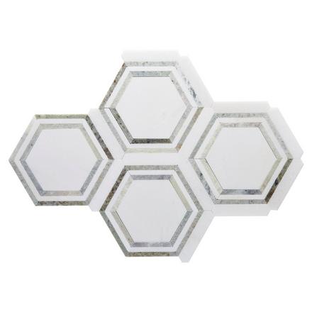 Thassos Carrara Green Framed Hexagon Marble Mosaic Thassos Carrara Green Framed Hexagon Marble Mosaic