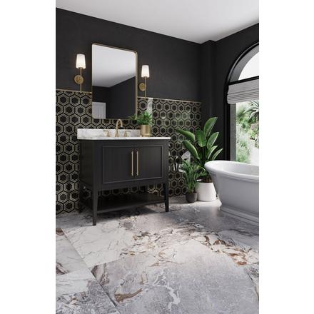Nero Brass Framed Hexagon Polished Marble Mosaic Nero Brass Framed Hexagon Polished Marble Mosaic