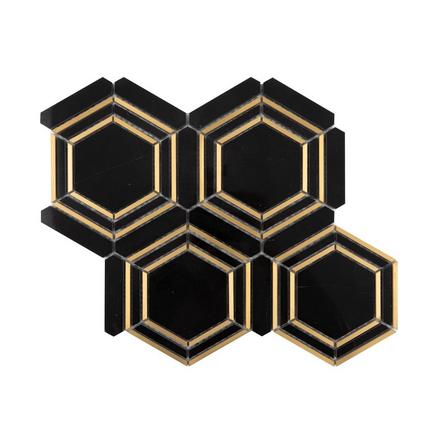 Nero Brass Framed Hexagon Polished Marble Mosaic Nero Brass Framed Hexagon Polished Marble Mosaic