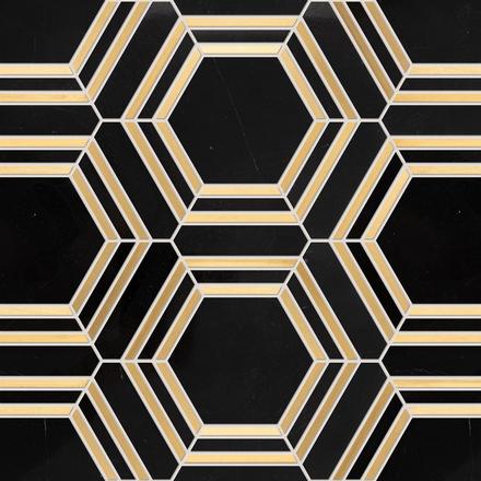 Nero Brass Framed Hexagon Polished Marble Mosaic Nero Brass Framed Hexagon Polished Marble Mosaic