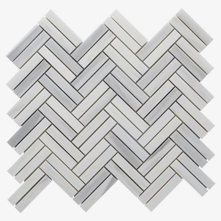 Bianco Venatino Double Herringbone Marble Mosaic Bianco Venatino Double Herringbone Marble Mosaic