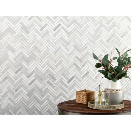 Bianco Venatino Double Herringbone Marble Mosaic Bianco Venatino Double Herringbone Marble Mosaic