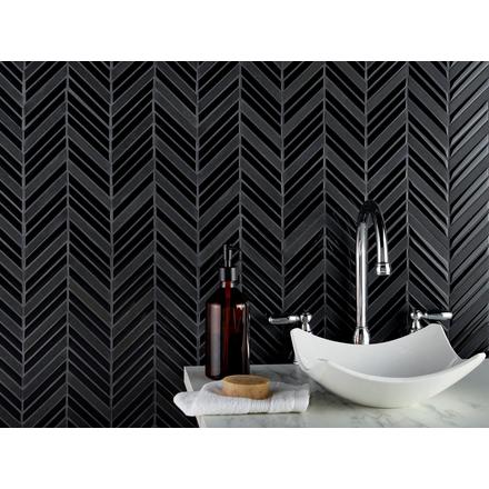 Jet Black Basalt Chevron Glass Mosaic Jet Black Basalt Chevron Glass Mosaic
