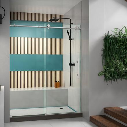 ENIGMA-X BRUSHED STAINLESS STEEL FRAMELESS SLIDING SHOWER DOOR ENIGMA-X BRUSHED STAINLESS STEEL FRAMELESS SLIDING SHOWER DOOR