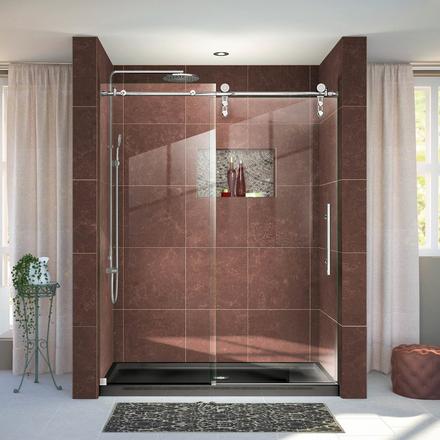 Enigma-Z Brushed Stainless Steel Frameless Sliding Shower Door Enigma-Z Brushed Stainless Steel Frameless Sliding Shower Door